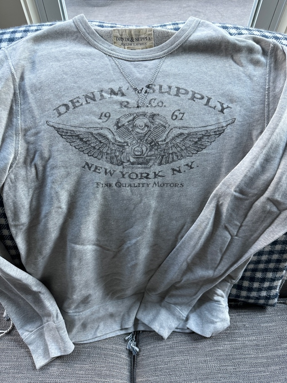 Denim & Supply Ralph Lauren Light Gray Graphic Pullover crew neck